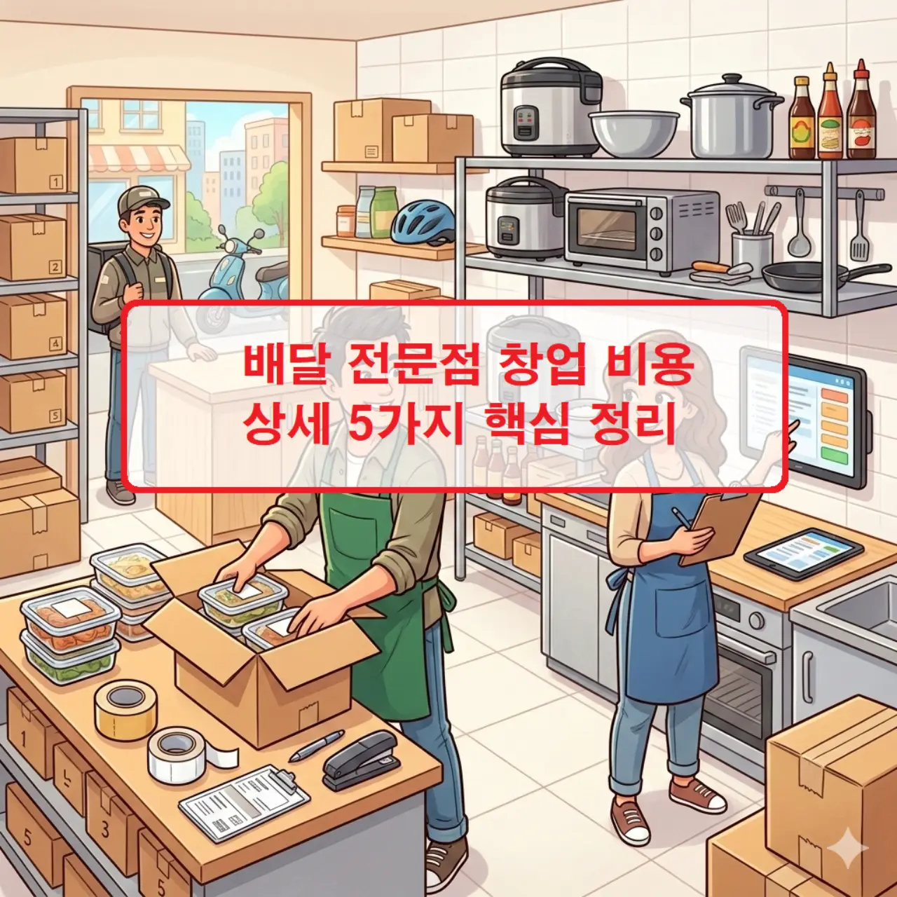 보증금, 권리금부터 배달 플랫폼 수수료까지 배달 전문점 창업 비용 5가지 핵심 항목을 정리한 인포그래픽