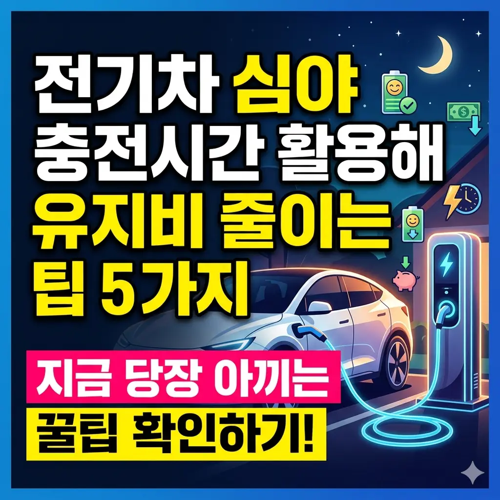 전기차 심야 충전시간을 활용해 유지비를 효과적으로 줄이는 5가지 실용 팁을 정리한 전기차 관리 정보 썸네일