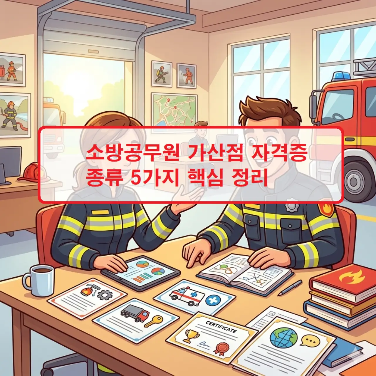 소방공무원 가산점 자격증 종류 5가지를 한눈에 확인하기 쉽게 정리한 인포그래픽 이미지