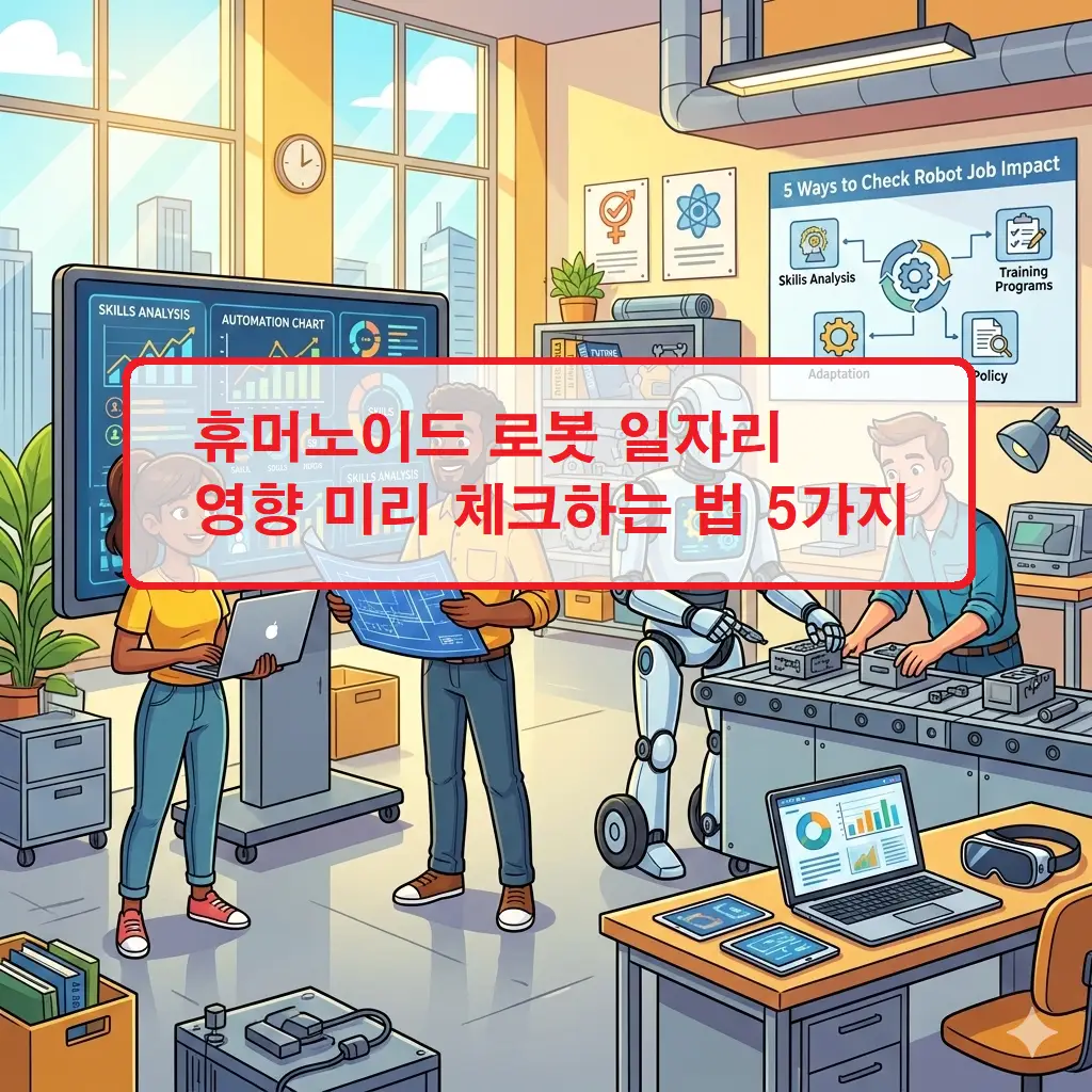 미래 사무실 환경에서 인간과 협업하며 업무 효율을 높이는 휴머노이드 로봇 일자리 변화 모습