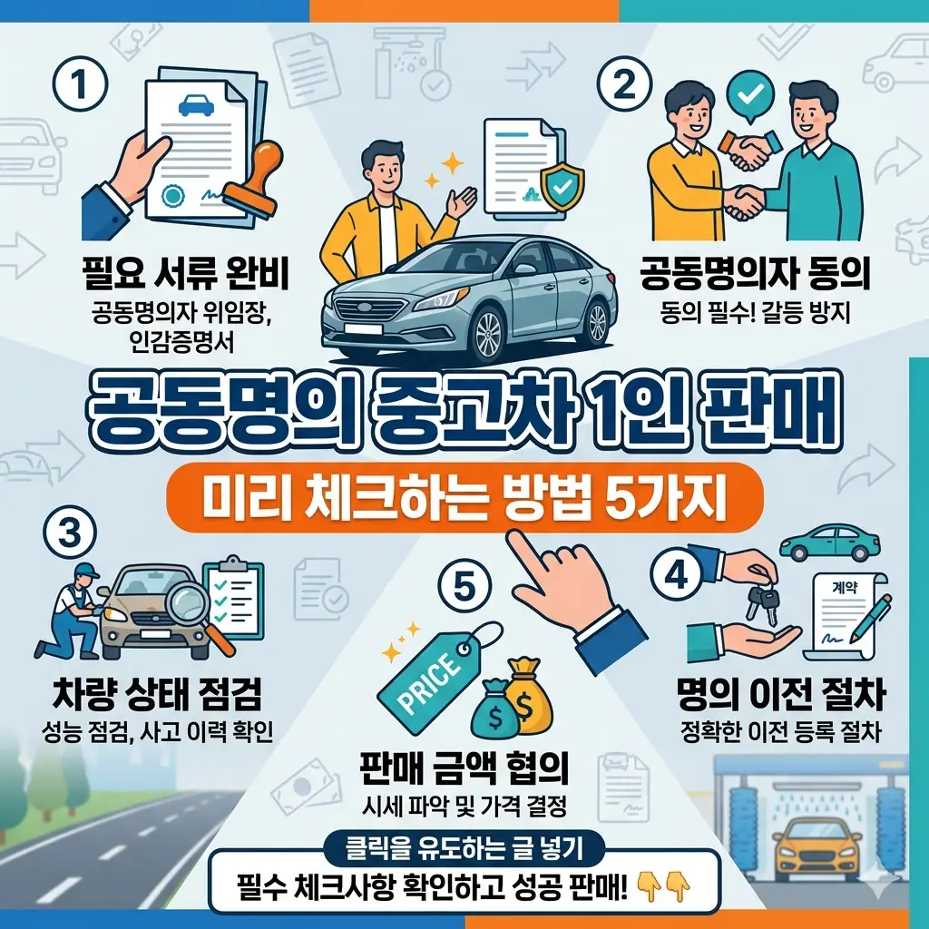 공동명의 중고차 1인 판매 전 미리 체크해야 할 방법 5가지를 안내하는 자동차 거래 정보 썸네일