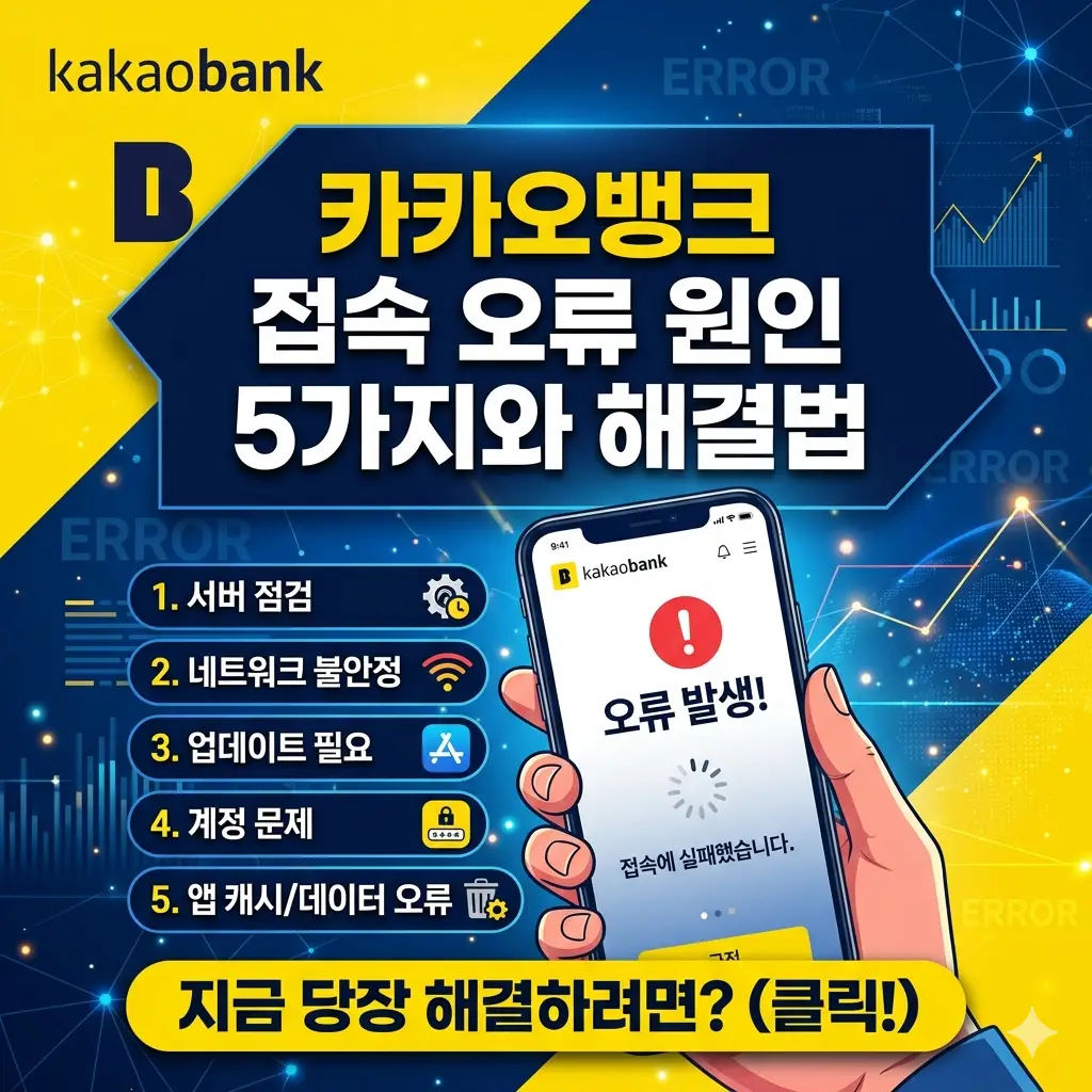 카카오뱅크 접속 오류 원인 5가지와 상황별 해결 방법을 안내하는 금융 IT 정보 썸네일 이미지