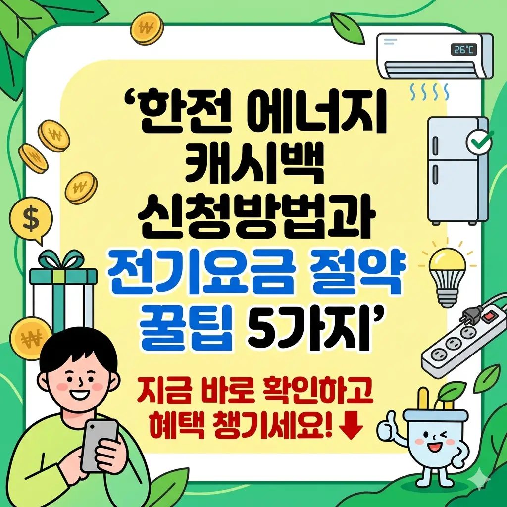 한전 에너지 캐시백 신청방법과 전기요금 절약 혜택을 안내하는 정부 지원 사업 이미지