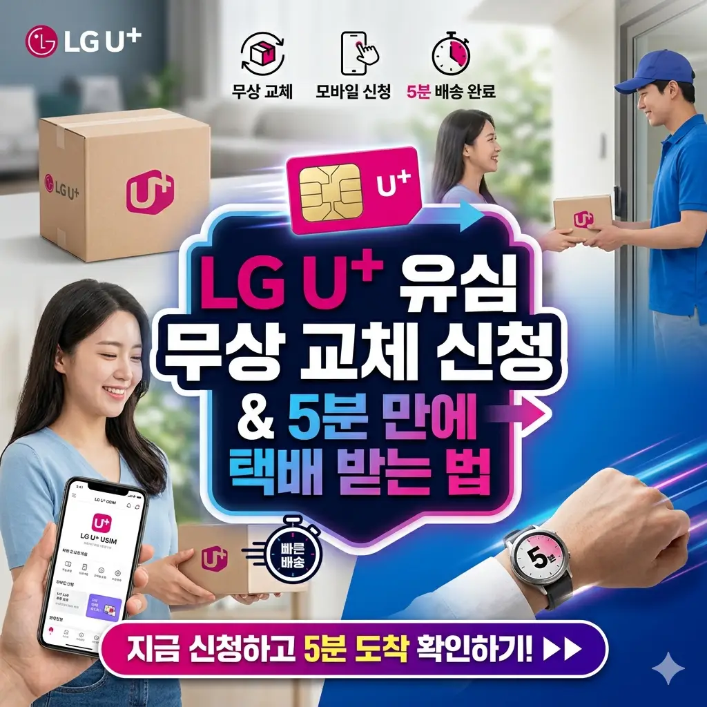 LGU+ 유심 무상 교체 신청 방법과 5분 만에 택배로 받는 절차를 안내하는 정보 썸네일