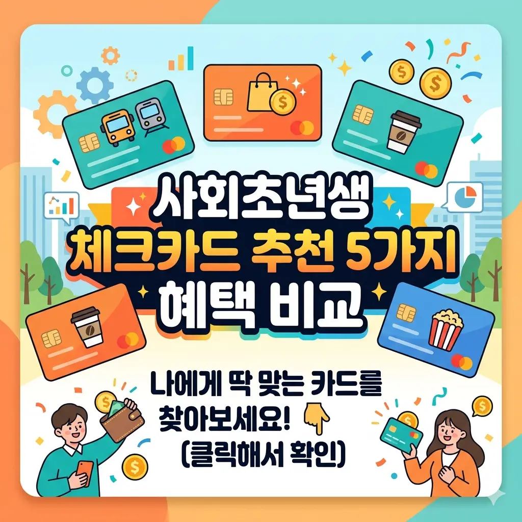 사회초년생 체크카드 추천 5가지를 혜택 기준으로 비교 분석한 금융 정보 썸네일 이미지