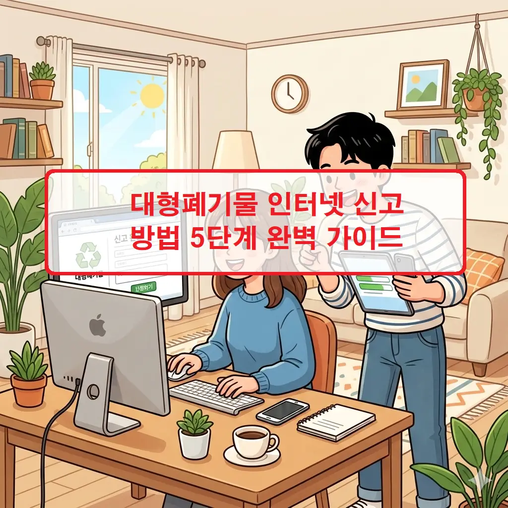 지자체 홈페이지를 이용한 대형폐기물 인터넷 신고 방법 5단계 절차를 보여주는 안내 이미지