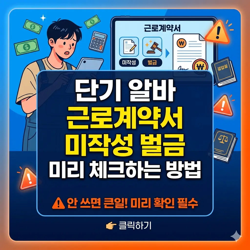 단기 알바 근로계약서 미작성 벌금 확인 방법을 안내하는 노동법 정보 썸네일