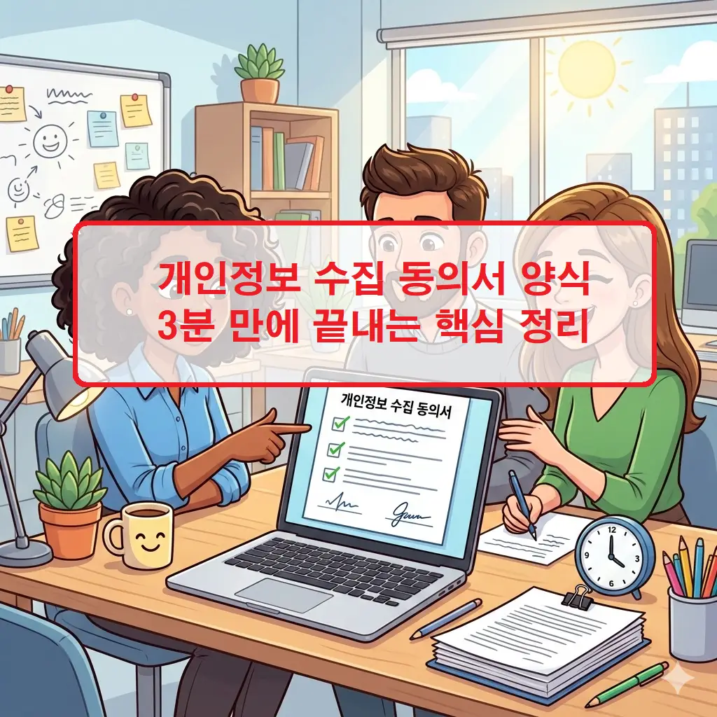 필수 항목이 포함된 표준 개인정보 수집 동의서 양식의 주요 구성 요소 안내