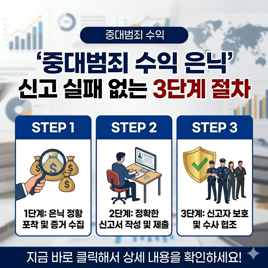 중대범죄 수익 은닉 신고 절차를 3단계로 정리한 법률 정보 안내 썸네일