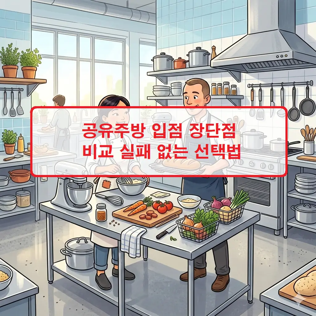 공유주방 입점 장단점 비교 데이터를 한눈에 보여주는 표와 창업 분석 인포그래픽 이미지