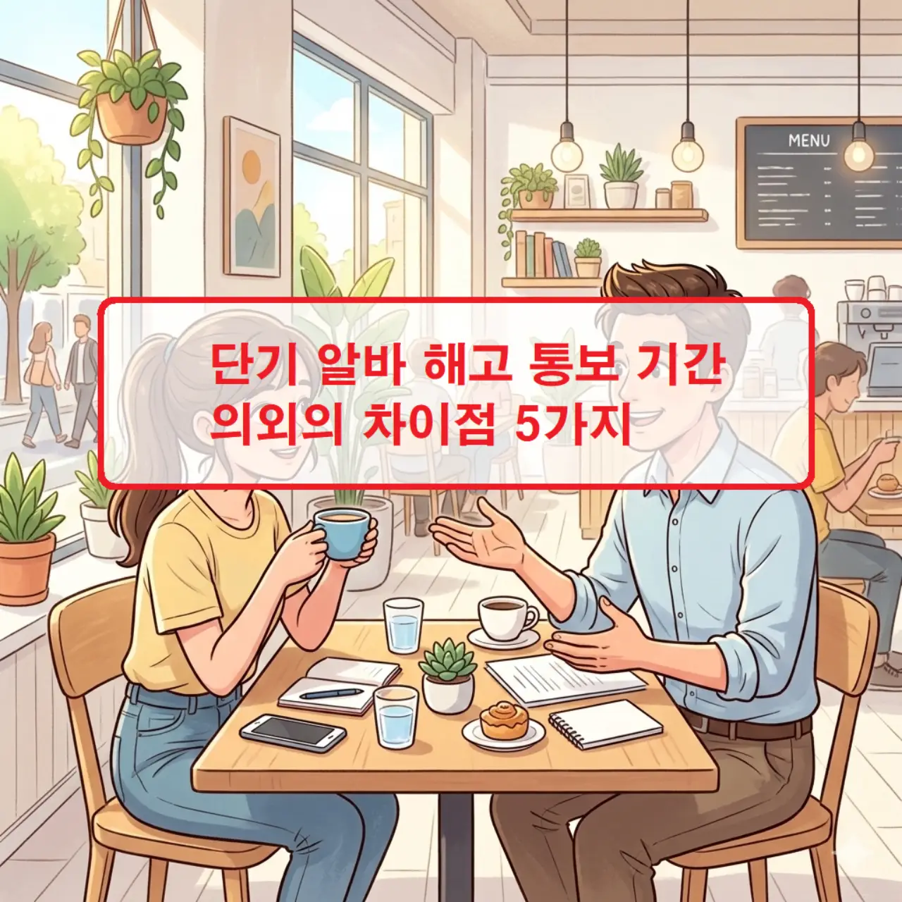 단기 알바 해고 통보 기간의 법적 기준과 5가지 주요 예외 상황을 비교 설명하는 안내 이미지