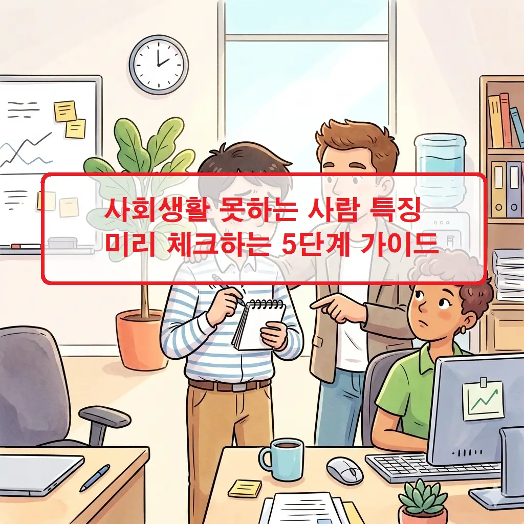 사회생활 못하는 사람의 소통 방식과 행동 특징을 체크리스트로 정리한 이미지