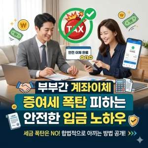 부부간 계좌이체 증여세 문제를 피하는 안전한 입금 방법을 안내하는 세금 정보 이미지