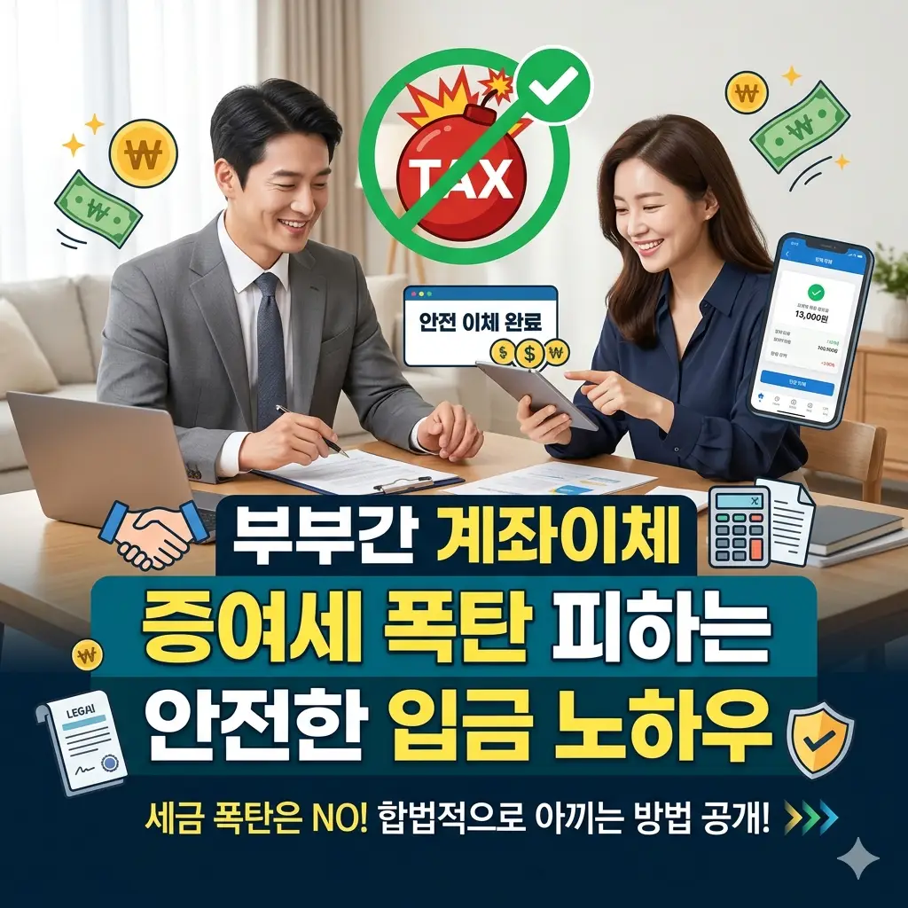 부부간 계좌이체 증여세 문제를 피하는 안전한 입금 방법을 안내하는 세금 정보 이미지