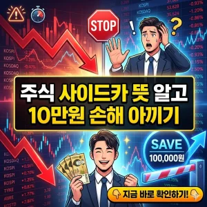 주식 사이드카 뜻을 알고 10만원 손해를 아끼는 방법을 소개하는 주식 투자 정보 썸네일 이미지