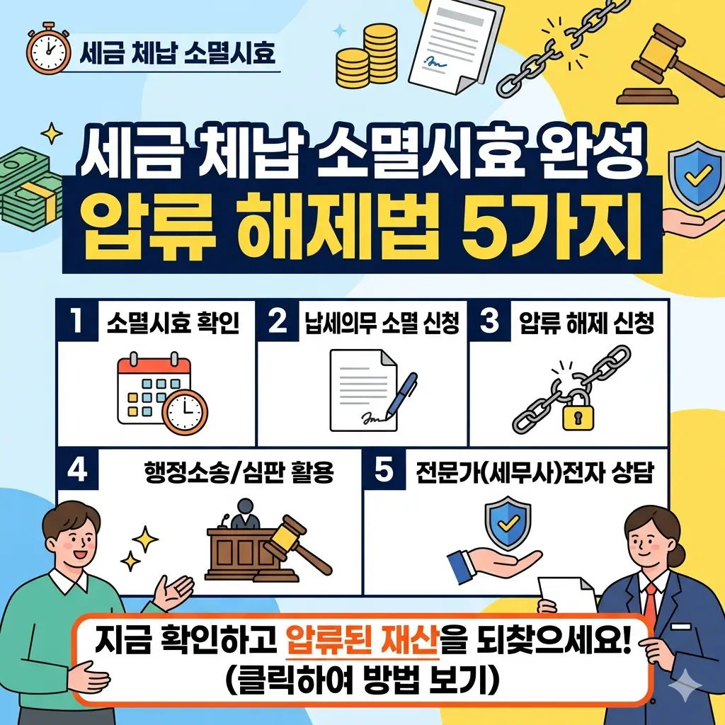 세금 체납 소멸시효 완성 후 압류를 해제하는 5가지 방법을 안내하는 세금 정보 썸네일