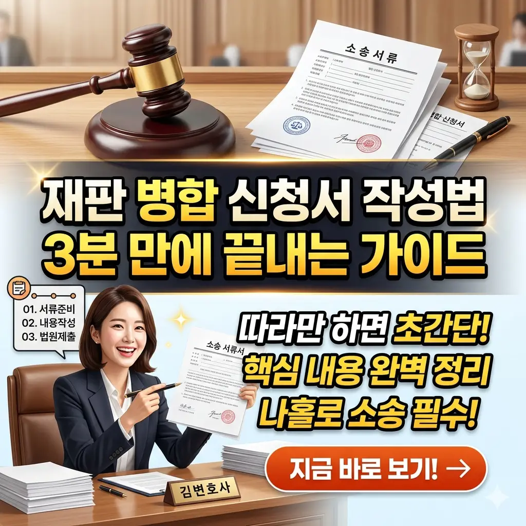 재판 병합 신청서 작성법의 주요 단계를 한눈에 보여주는 법률 문서 가이드 이미지