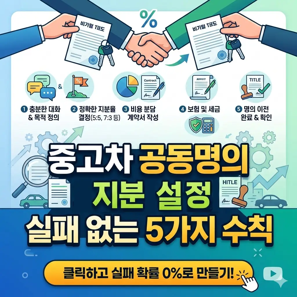 중고차 공동명의 지분 설정 시 실패를 막는 5가지 핵심 수칙을 안내하는 자동차 정보 콘텐츠 썸네일
