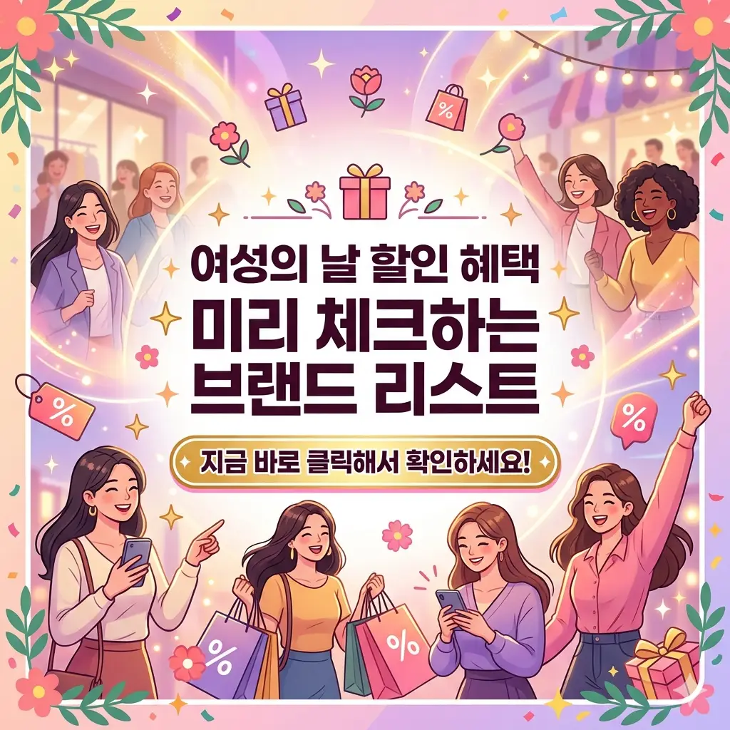 여성의 날 할인 혜택을 미리 확인할 수 있는 주요 브랜드 리스트를 정리한 이미지
