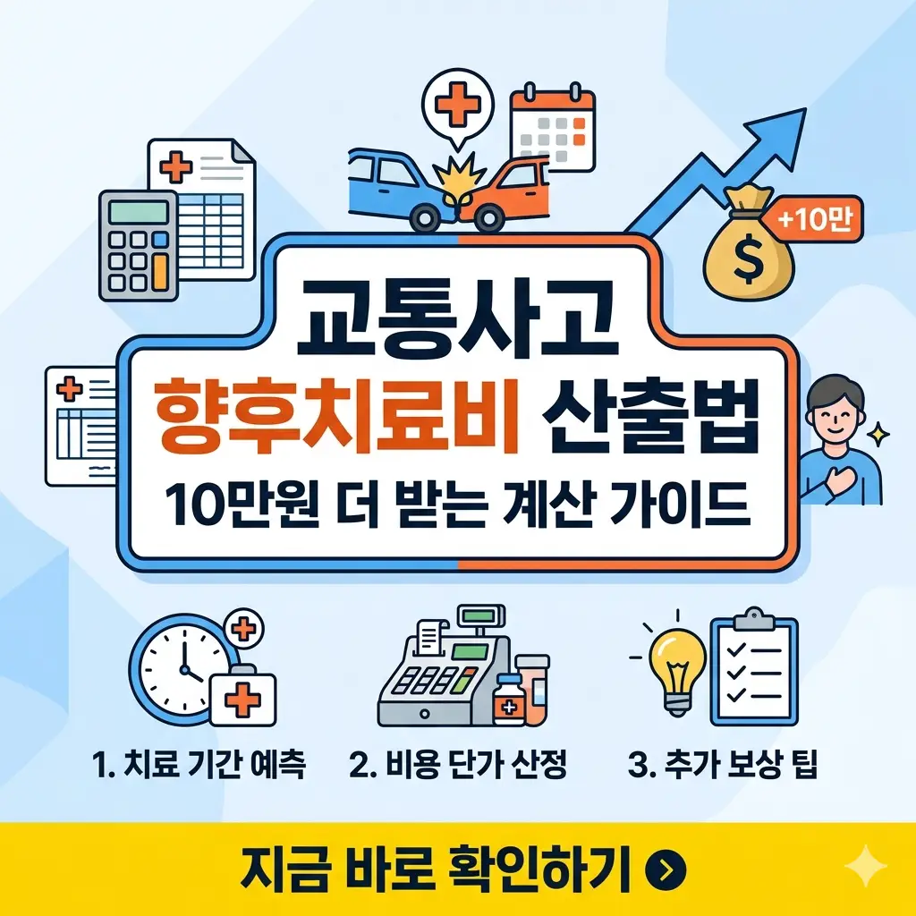 교통사고 향후치료비 산출법과 10만원 더 받는 계산 가이드 요약 썸네일 이미지.