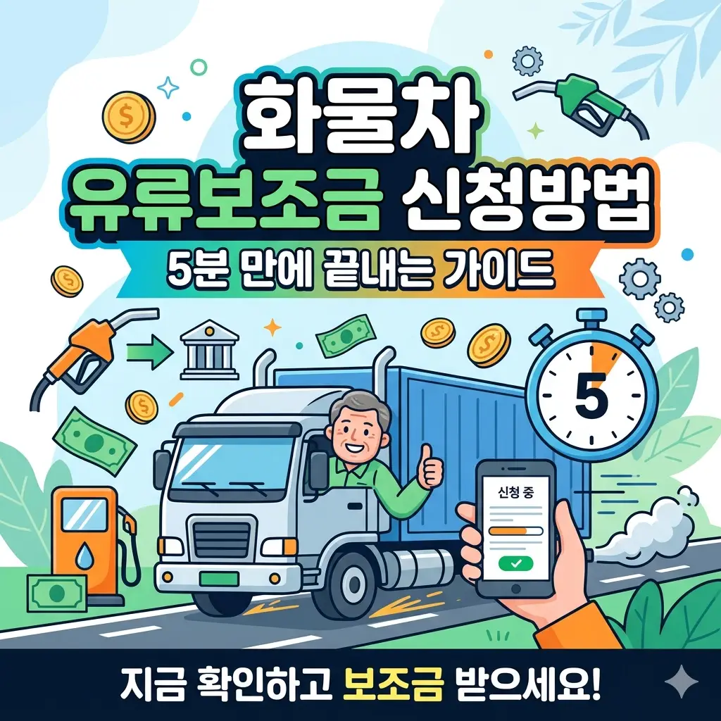 화물차 유류보조금 신청 방법을 5분 만에 끝내는 가이드임을 알리는 정보성 썸네일 이미지