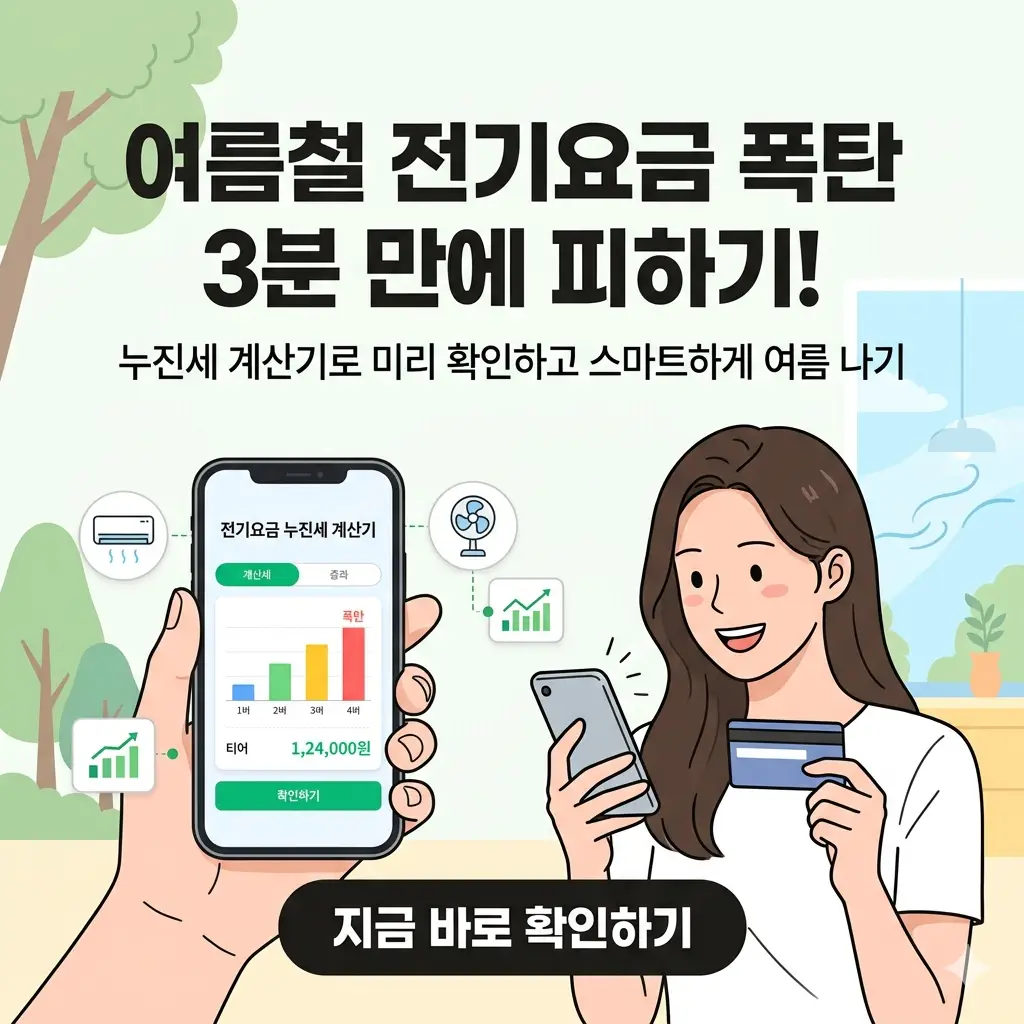 전기요금 계산기로 여름철 누진세를 미리 확인하고 폭탄 요금을 예방하는 정보 썸네일.