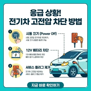 응급 상황 시 전기차 고전압을 안전하게 차단하는 3단계 방법을 설명하는 인포그래픽 썸네일.