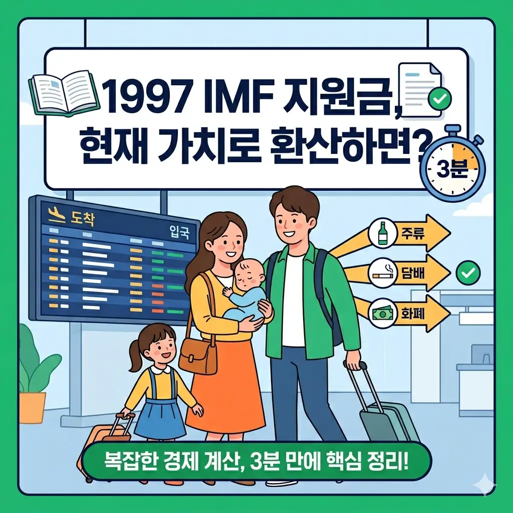 1997년 IMF 외환위기 당시 국가 부도를 막기 위해 국제통화기금(IMF)으로부터 지원받은 거액의 자금 지원금 규모와 그 의미를 담은 경제 인포그래픽 썸네일 이미지