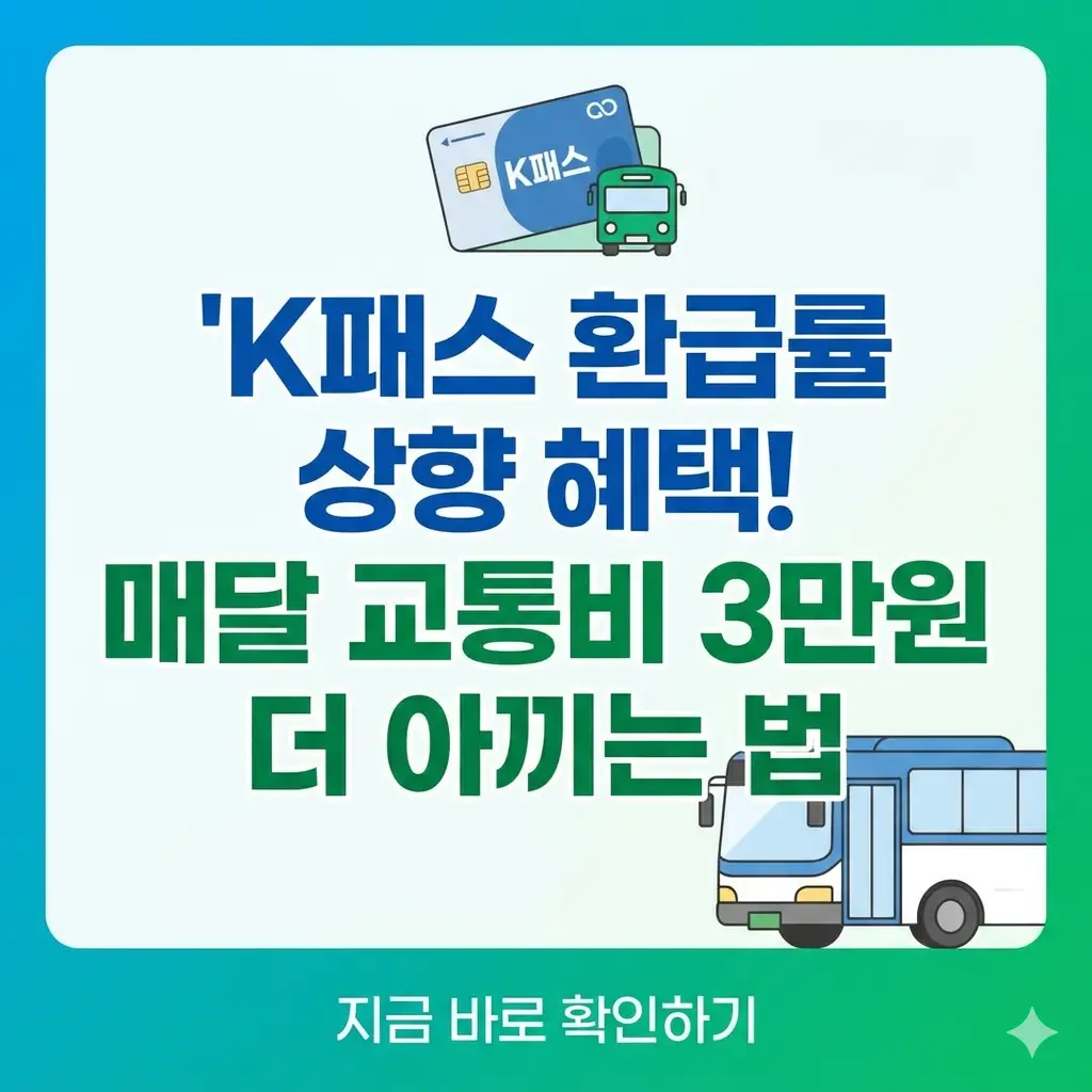 'K패스 환급률 상향' 혜택으로 매달 3만원 더 교통비를 아끼는 방법을 설명하는 썸네일.