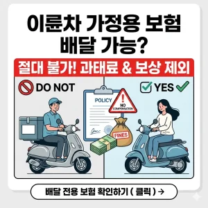 이륜차 가정용 보험으로 배달 시 과태료 주의 및 전용 보험 가입 안내 썸네일.
