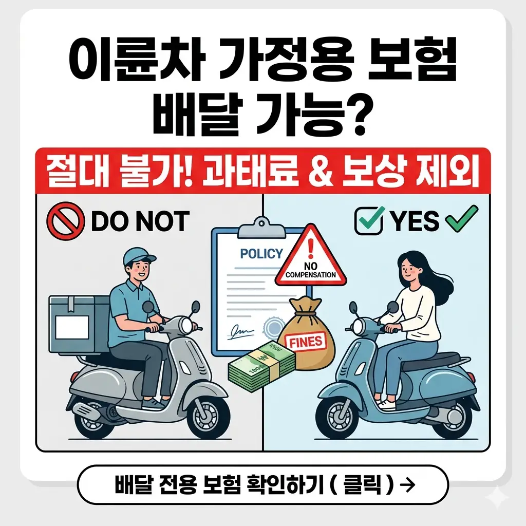 이륜차 가정용 보험으로 배달 시 과태료 주의 및 전용 보험 가입 안내 썸네일.