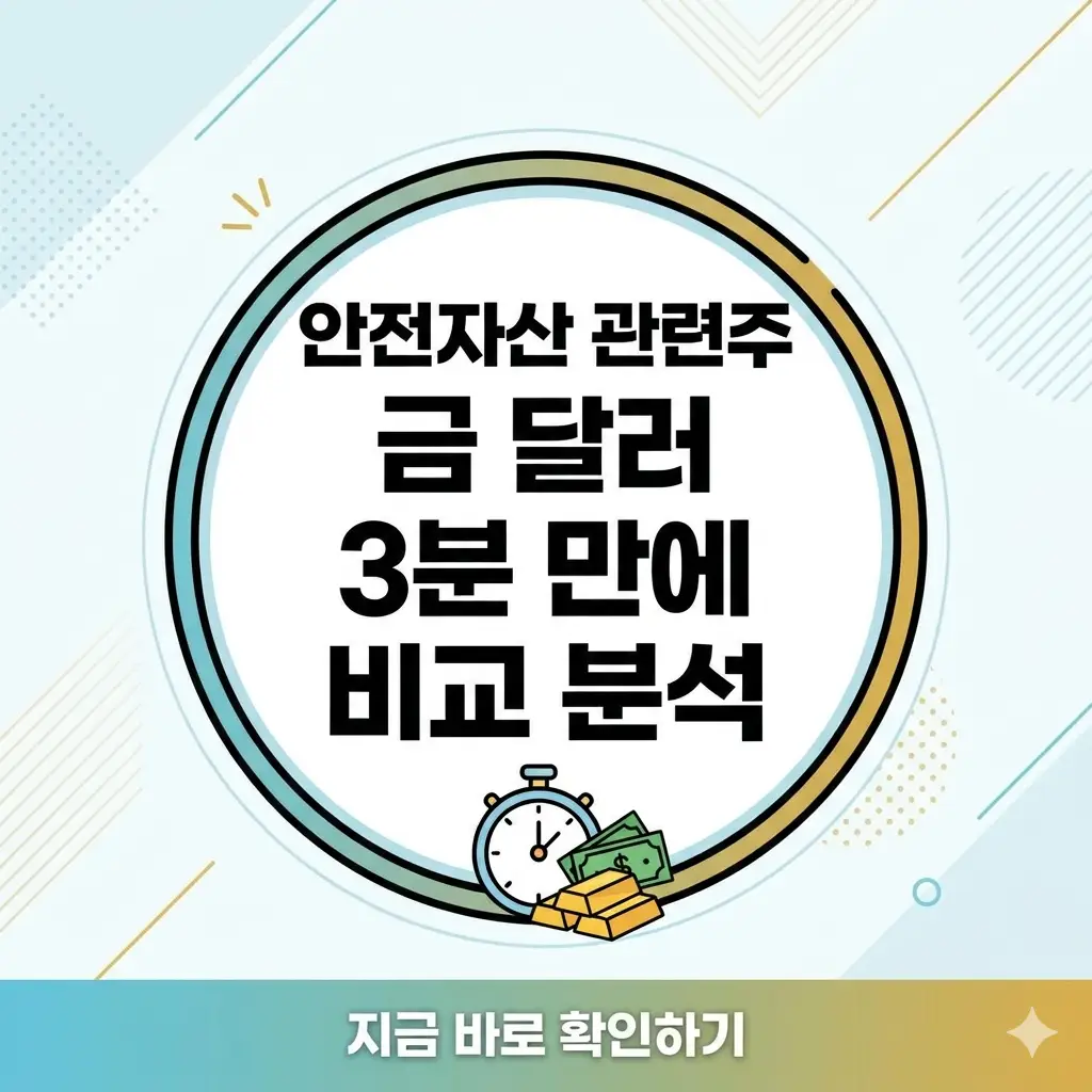금, 달러 등 안전자산 관련주의 특징을 3분 만에 비교 분석한 카드뉴스 스타일 썸네일.