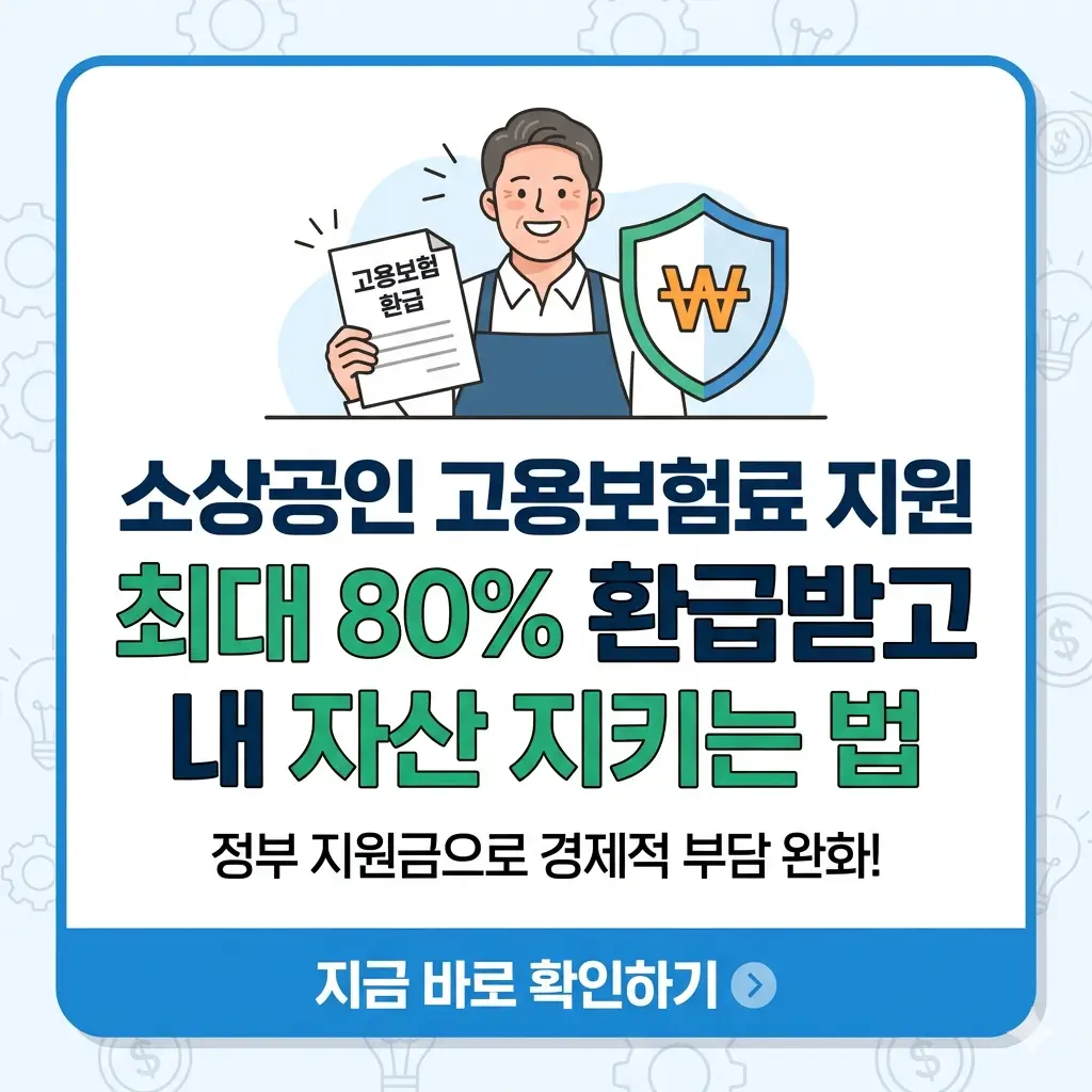소상공인이 고용보험료 환급 혜택을 확인하고 안심하는 모습을 담은 1:1 비율의 정보성 썸네일 이미지.