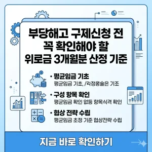 부당해고 구제신청 전 확인해야 할 위로금 3개월분 산정 기준을 정리한 인포그래픽형 썸네일 이미지입니다.
