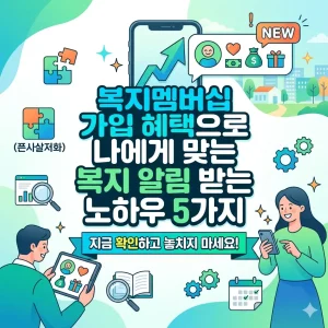 스마트폰 알림과 체크리스트로 표현된 복지멤버십 맞춤 혜택 알림 노하우 5가지 정보 그래픽.