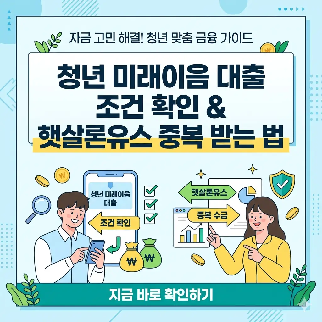 청년 미래이음 대출과 햇살론유스의 중복 수급 방법과 조건을 설명하는 썸네일 이미지입니다.