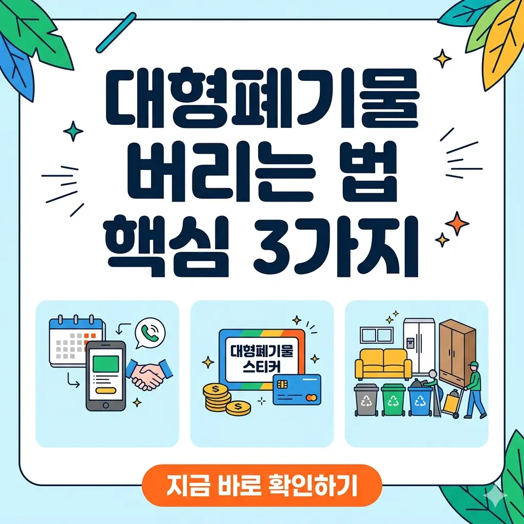 대형폐기물 스티커와 가구 이미지가 포함된 밝고 깨끗한 디자인의 폐기물 배출 가이드 썸네일.