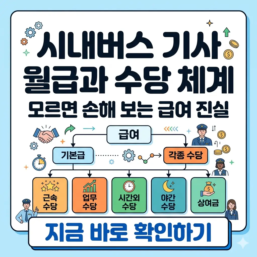시내버스 기사의 복잡한 급여 및 수당 체계를 명확하게 설명하는 정보성 카드뉴스 포스터.