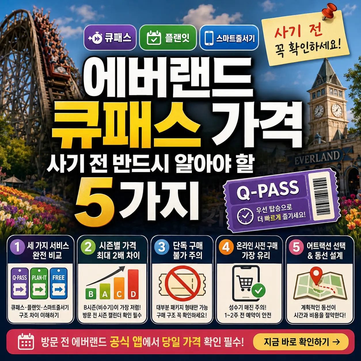 에버랜드 큐패스 가격과 구매 전 확인할 5가지를 강조한 썸네일 이미지