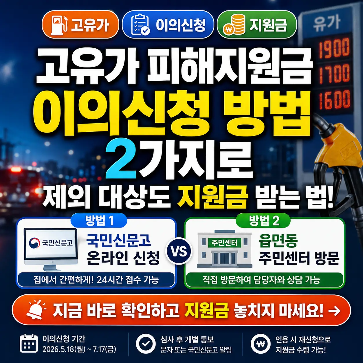 고유가 피해지원금 이의신청 방법과 탈락자 구제 절차를 안내하는 지원금 썸네일.