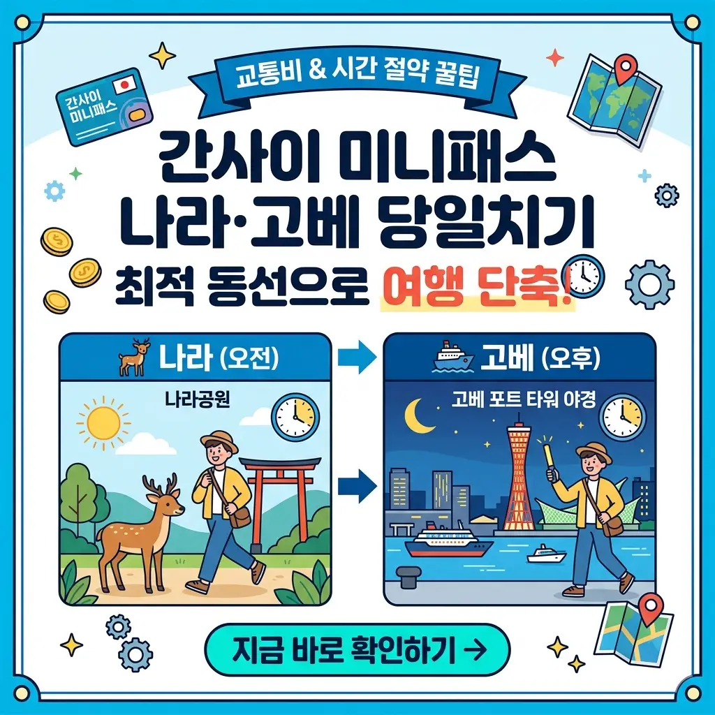 간사이 미니패스를 활용해 나라와 고베를 당일치기로 효율적으로 여행하며 시간을 단축할 수 있는 최적의 동선 가이드 썸네일입니다.