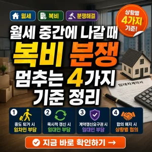 월세 중도퇴거 시 복비 분쟁 기준을 정리한 부동산 임대차 썸네일 이미지.