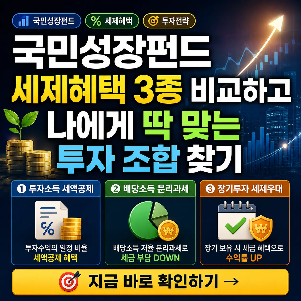 국민성장펀드 세제혜택 3종을 비교해 맞춤 투자 조합을 찾는 금융 썸네일.