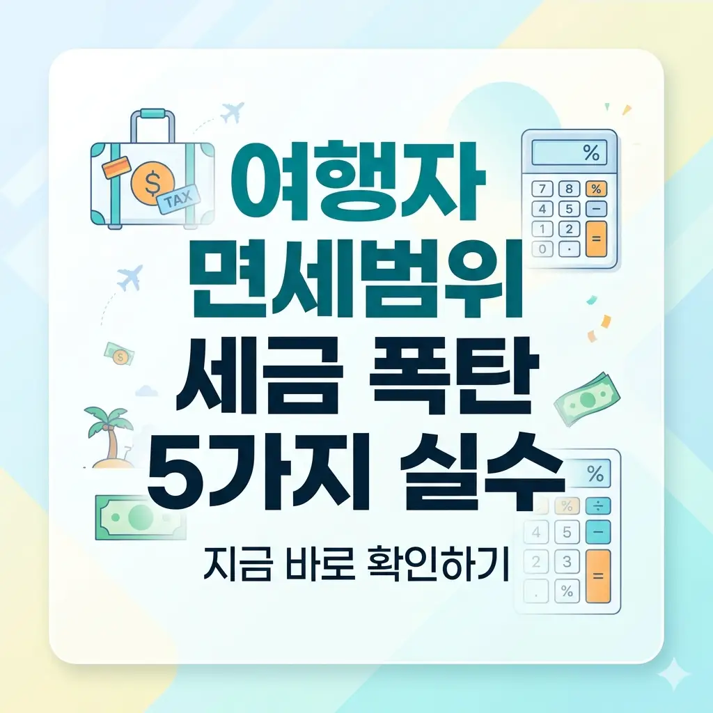 여행자 휴대품 면세범위 초과로 인한 세금 부과 사례를 경고하며 면세 규정을 안내하는 정보성 썸네일 이미지입니다.