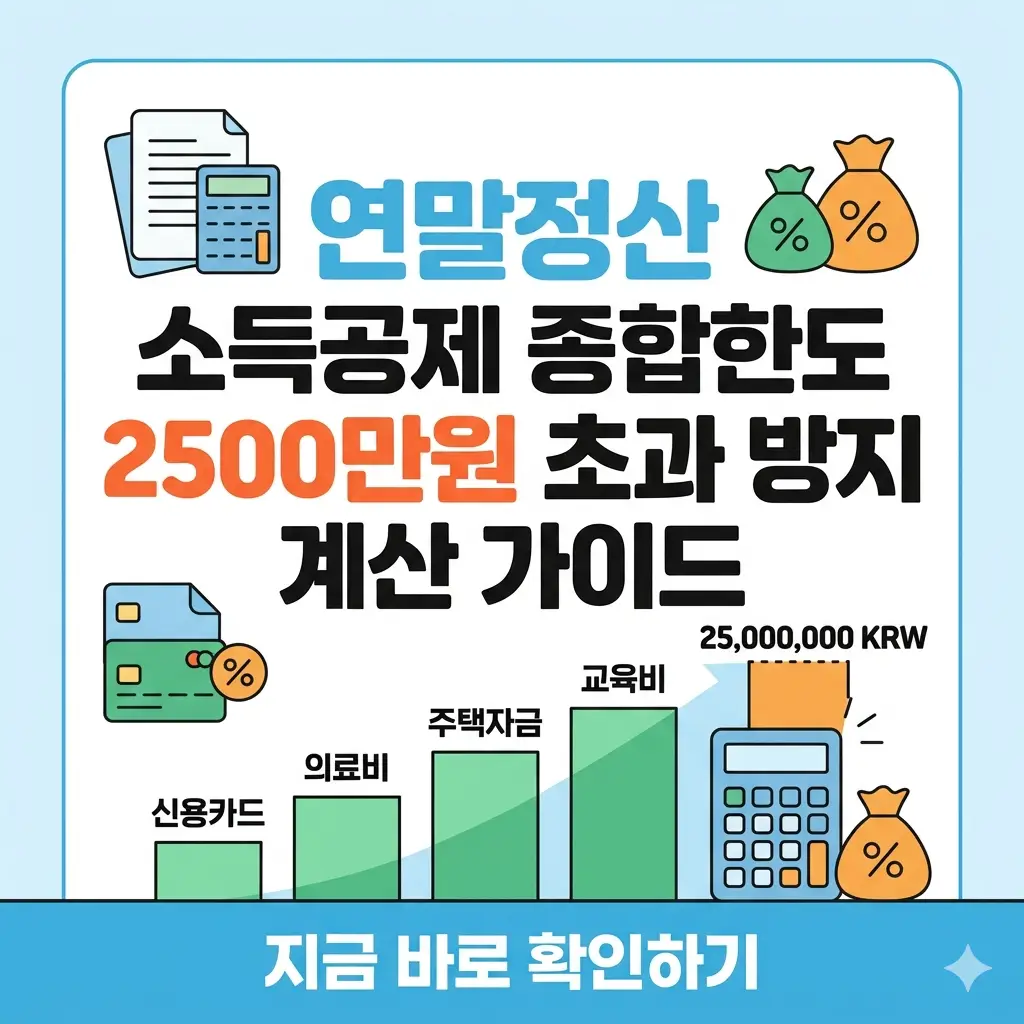 연말정산 소득공제 종합한도 2500만원 초과 방지를 위한 핵심 항목과 계산법을 정리한 전문가용 가이드 썸네일.