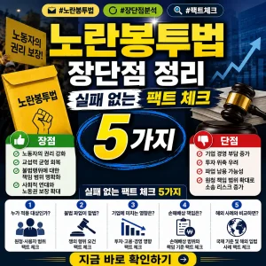 노란봉투법의 장단점과 핵심 팩트 체크 5가지를 정리한 뉴스형 썸네일 이미지