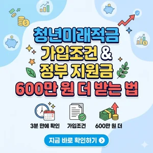 청년미래적금 가입조건과 600만 원 지원금 혜택을 강조한 1:1 비율의 정보성 썸네일 이미지.
