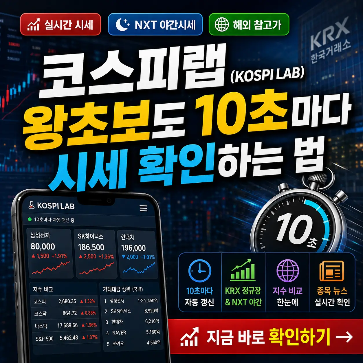코스피랩으로 주식 시세를 10초마다 확인하는 초보 투자자용 썸네일