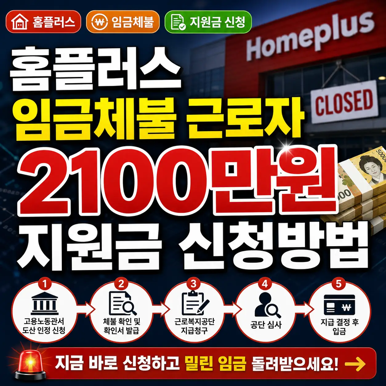 홈플러스 임금체불 근로자를 위한 최대 2100만원 대지급금 신청방법 안내 썸네일.